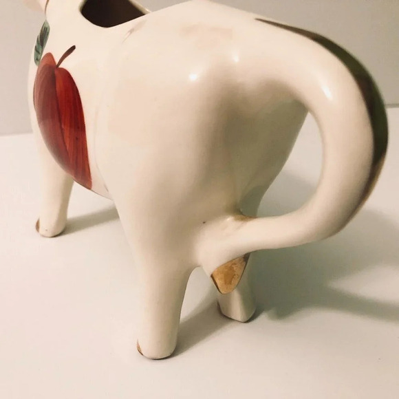 Vintage Ceramic Cow Creamer Figurine Apple 8 Inch Long Farm  Animal - Picture 7 of 12